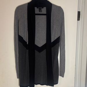 White House Black Market Gray and Black Chevron Cardigan Elevated Basic